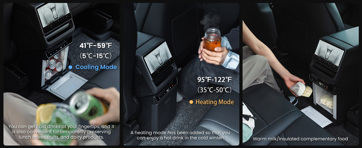 Car Refrigerator for Tesla Model Y Juniper, Rear Center Console Fridge for Model Y 2026~2025, Cooler & Warmer, Portable Freezer for Camping Commuting Sports & Traveling