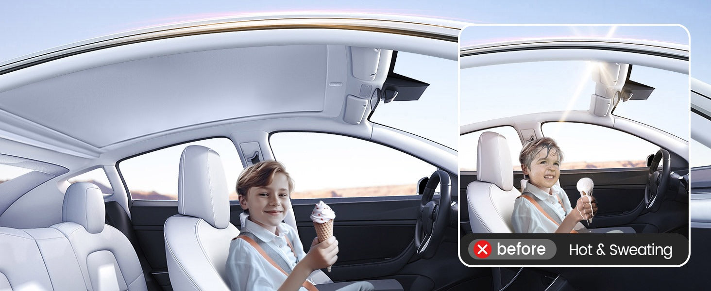 Electric Sunshade Roof for Tesla Model Y, Retractable Sunshade Roof Heat Insulation Glass Roof for Tesla Model Y 2019~2024, 5 Layer 99.9% UV Protection, Tesla Interior Gray Hidden Wires