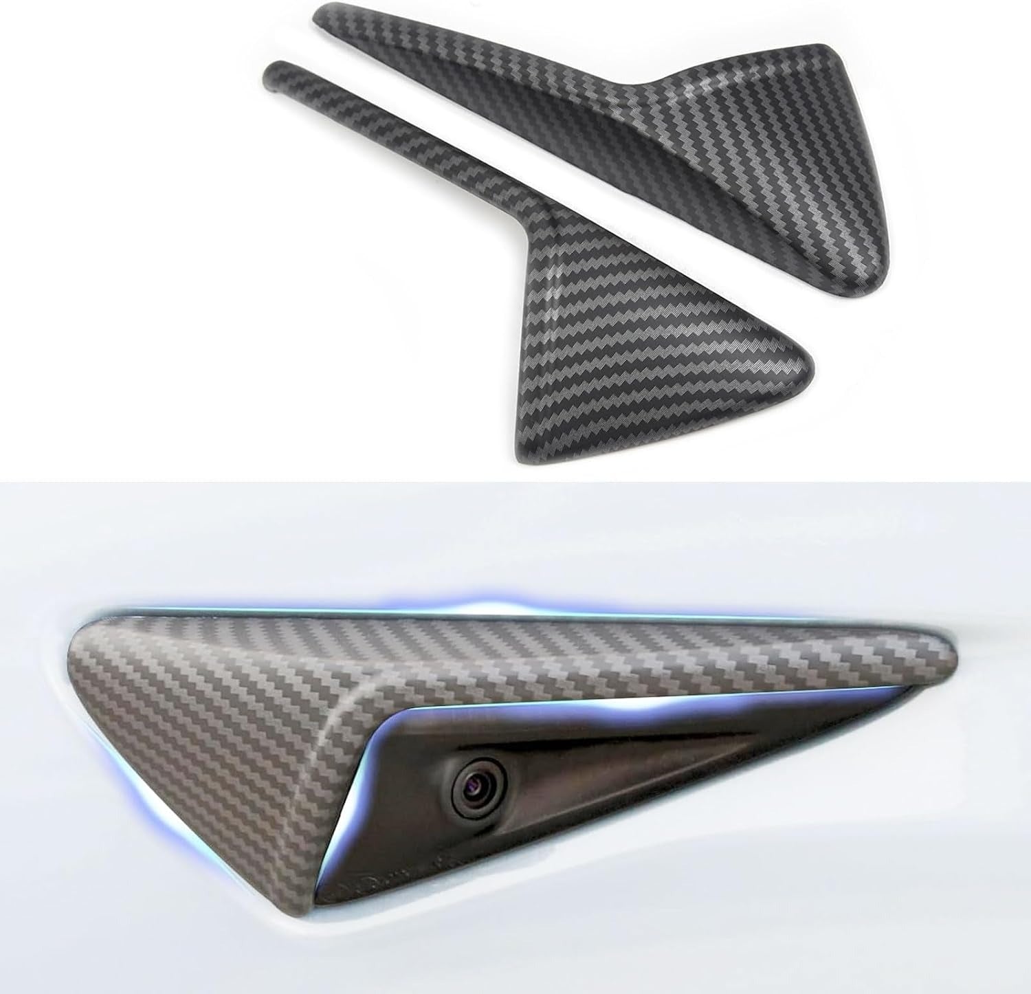 Tesla Side Camera Protection Covers | Glossy Carbon Fiber Finish for Model Y Juniper (2025–2026) & Model 3 Highland (2024–2026)