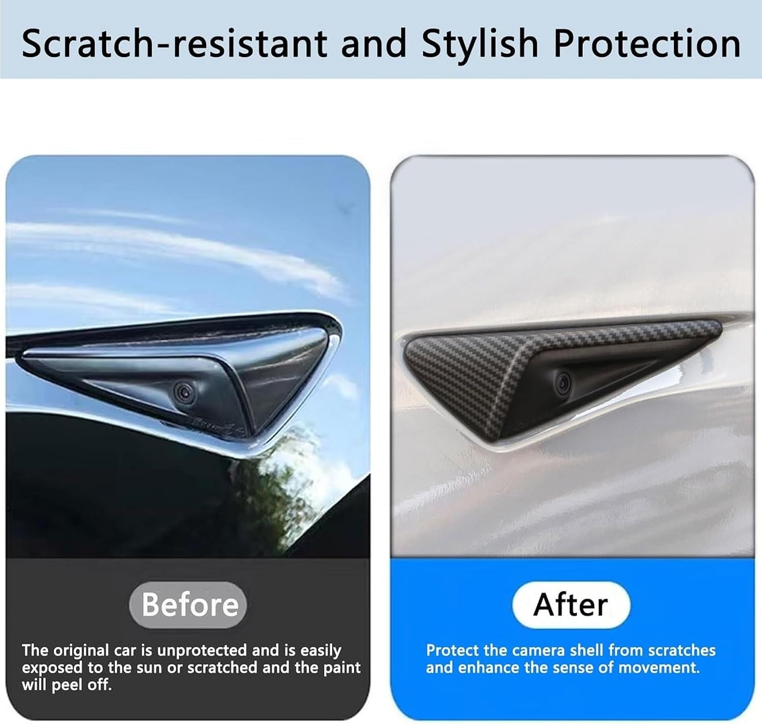 Tesla Side Camera Protection Covers | Glossy Carbon Fiber Finish for Model Y Juniper (2025–2026) & Model 3 Highland (2024–2026)