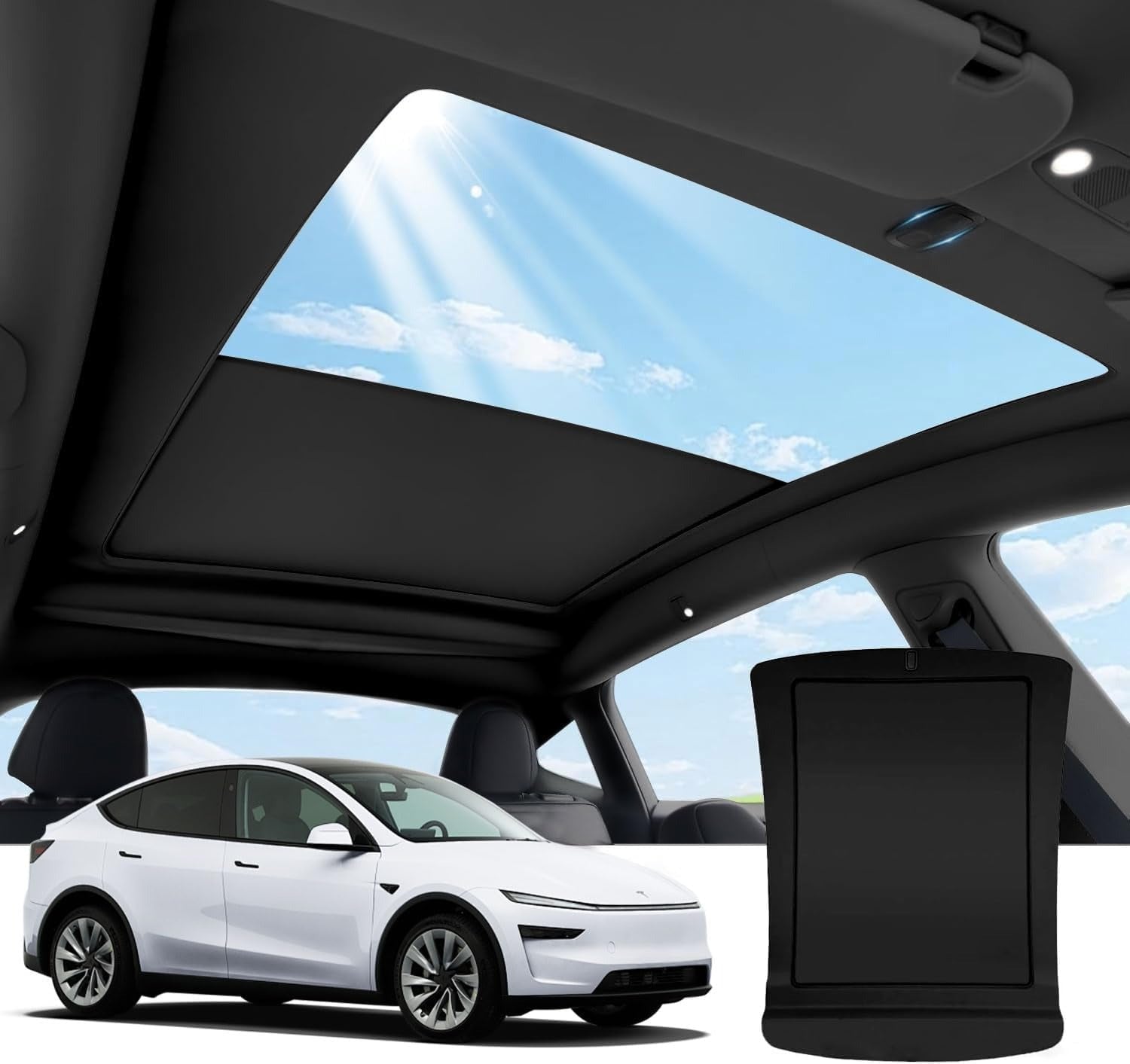 Electric Sunshade Roof for Tesla Model Y, Retractable Sunshade Roof Heat Insulation Glass Roof for Tesla Model Y 2019~2024, 5 Layer 99.9% UV Protection, Tesla Interior Gray Hidden Wires