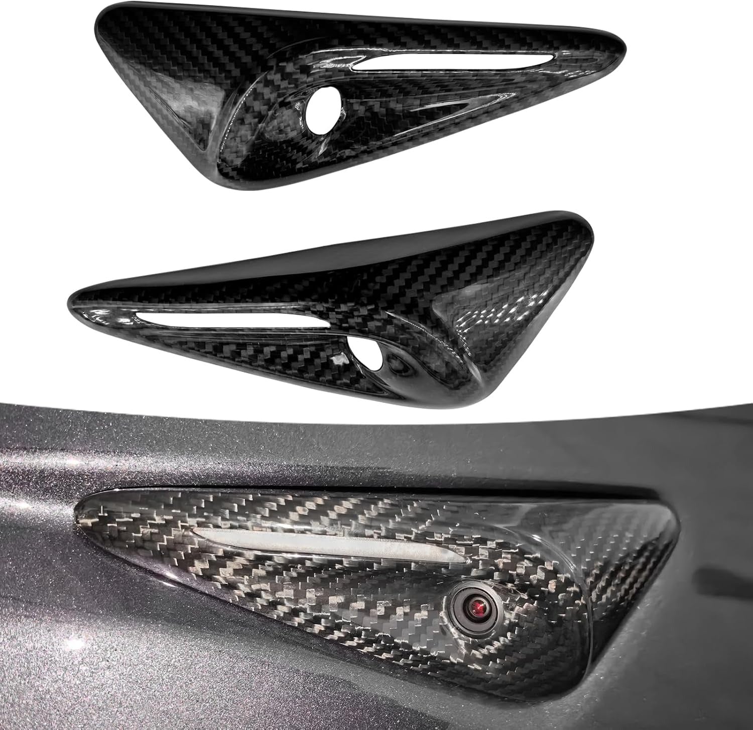 Premium Carbon Fiber Side Camera Protection Covers for Tesla Model Y Juniper (2025–2026) & Model 3 Highland (2024–2026)