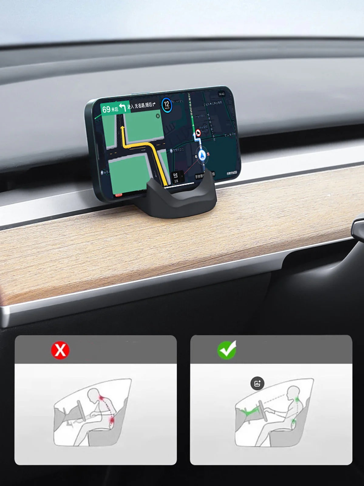 Dashboard Phone Holder for Tesla Model 3 Highland 24+ / Y Juniper 25+ / YL(25-26)