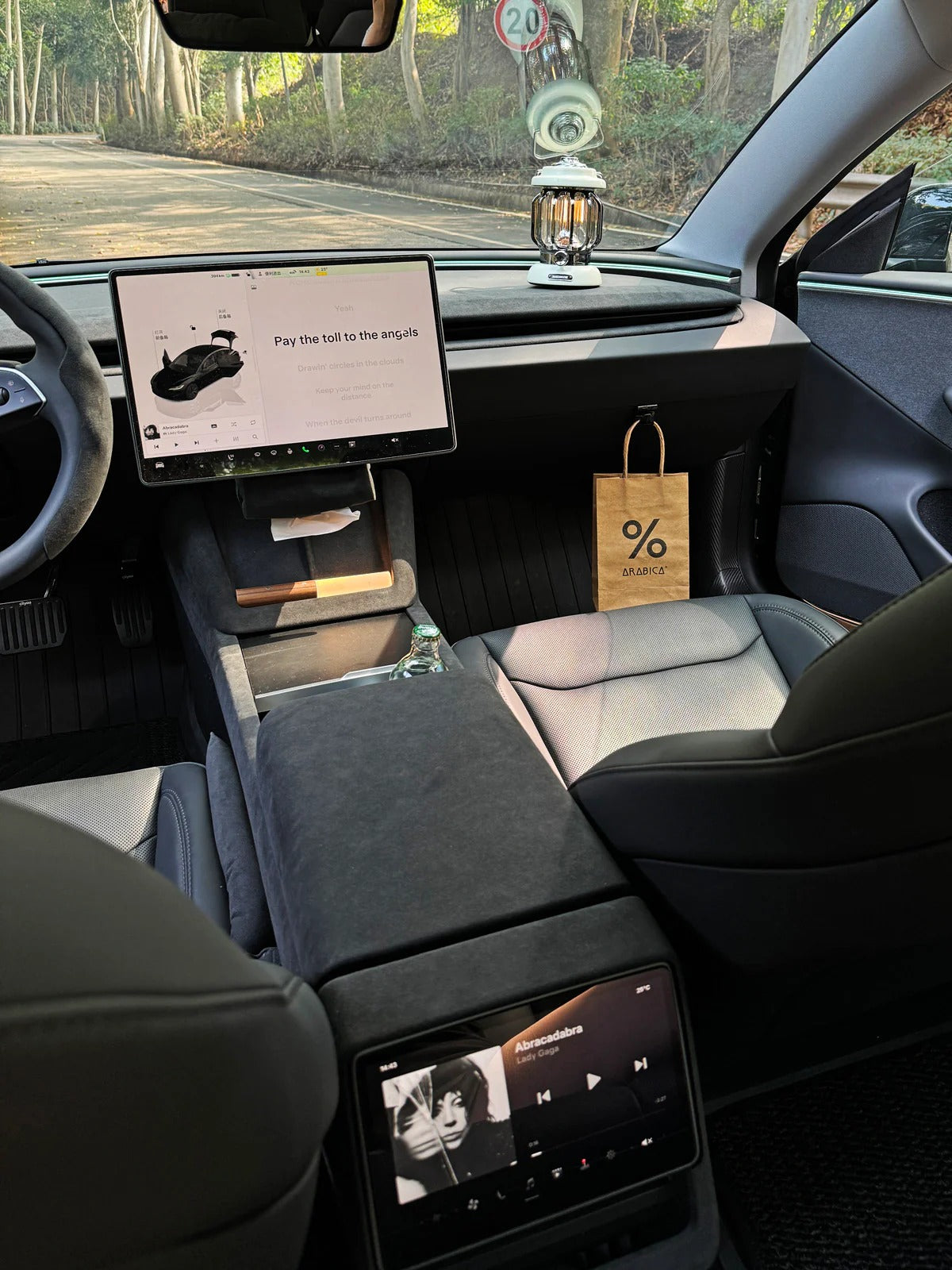 Tesla Alcantara Interior Protection Kit | Armrest Cover & Rear Air Vent Cover for Model Y Juniper (2025–2026) & Model 3 Highland (2024–2026)