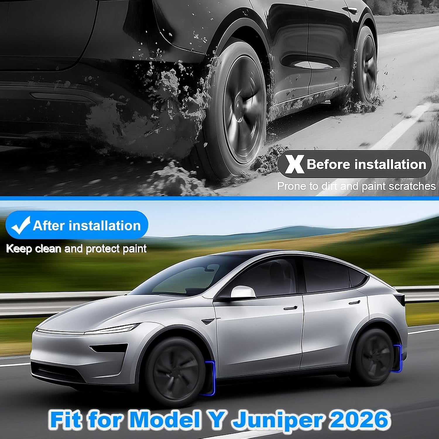 Tesla OEM Mud Flaps | No-Drill Splash Guards for Model Y & Model 3