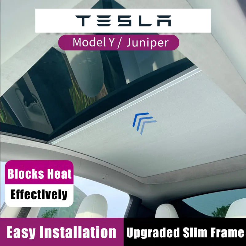 Tesla Model Y Retractable Slim Sunroof Sunshade – Upgraded Sliding Frame Version (Fits New & Old Model Y)
