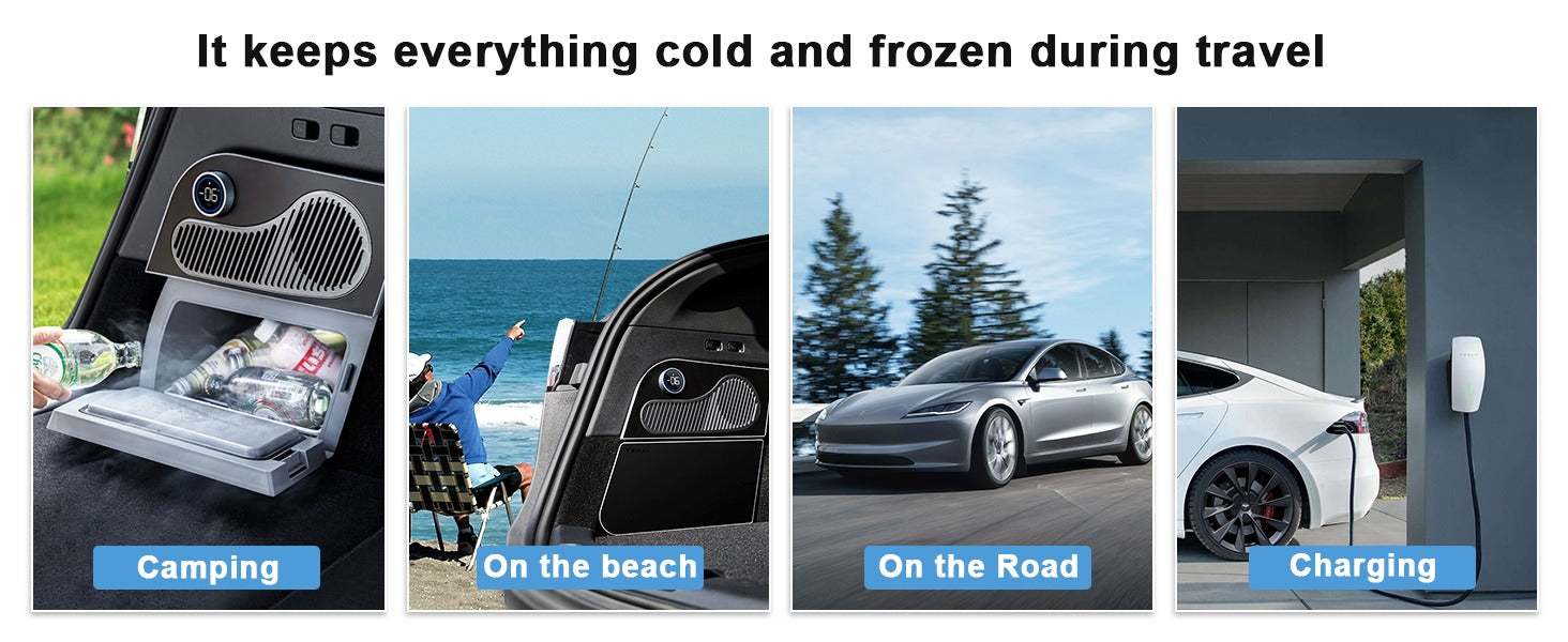 Car Refrigerator for Tesla Model Y 21-24, Model Y Junpier 2025+ 16L/17L Capacity Trunk Car Fridge, -6°C Cooling, Portable Freezer Cooler for Camping, Outdoor Driving