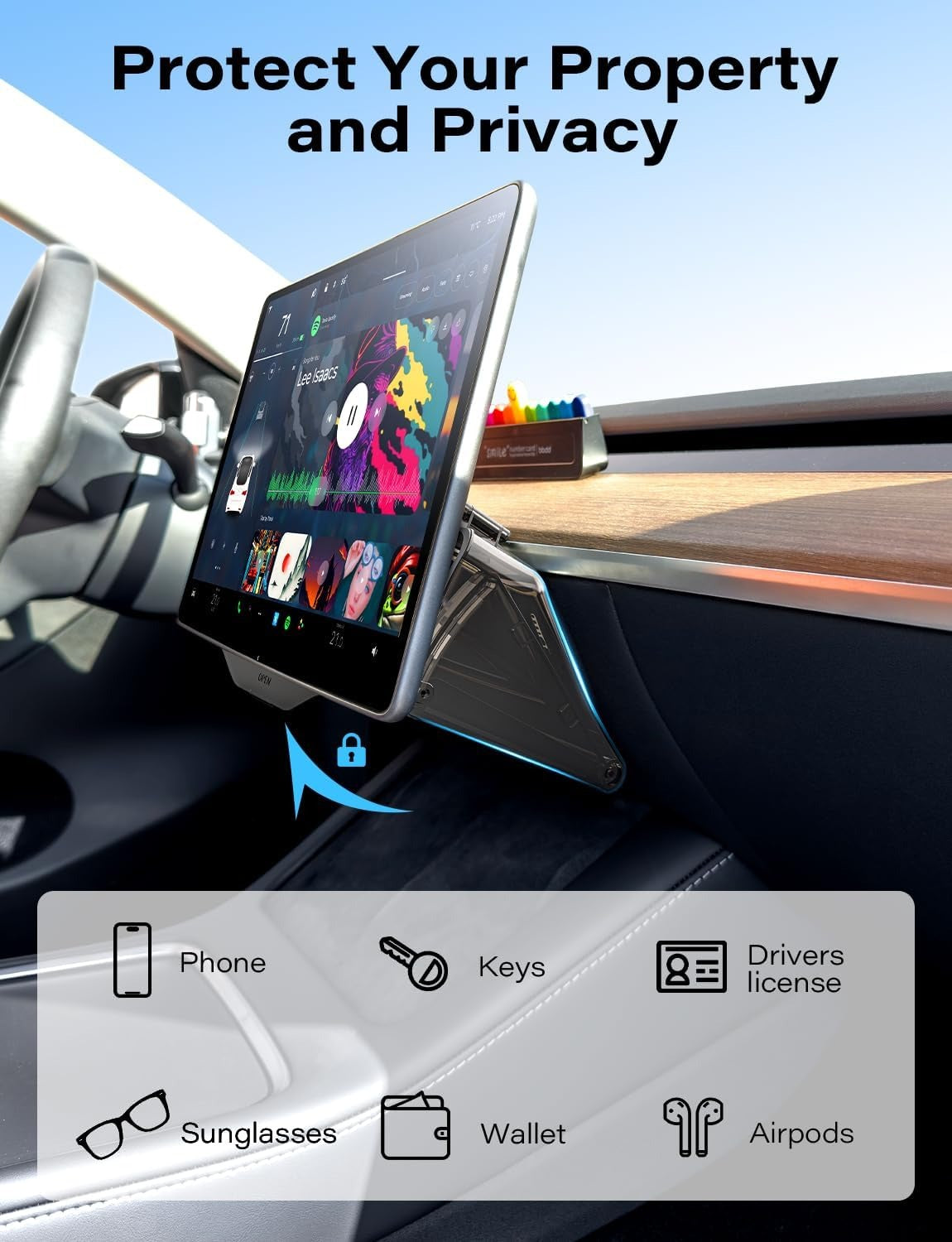 Hidden Under Screen Storage Organizer for Tesla Model Y Juniper & Model 3 Highland