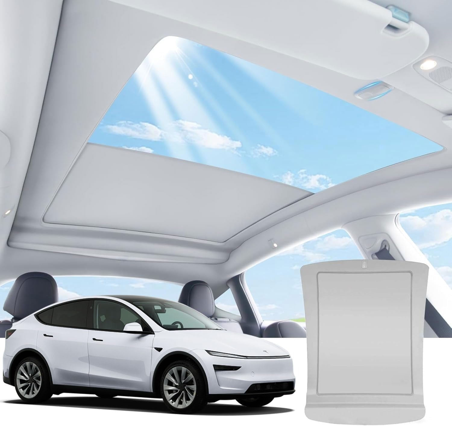 Electric Sunshade Roof for Tesla Model Y, Retractable Sunshade Roof Heat Insulation Glass Roof for Tesla Model Y 2019~2024, 5 Layer 99.9% UV Protection, Tesla Interior Gray Hidden Wires