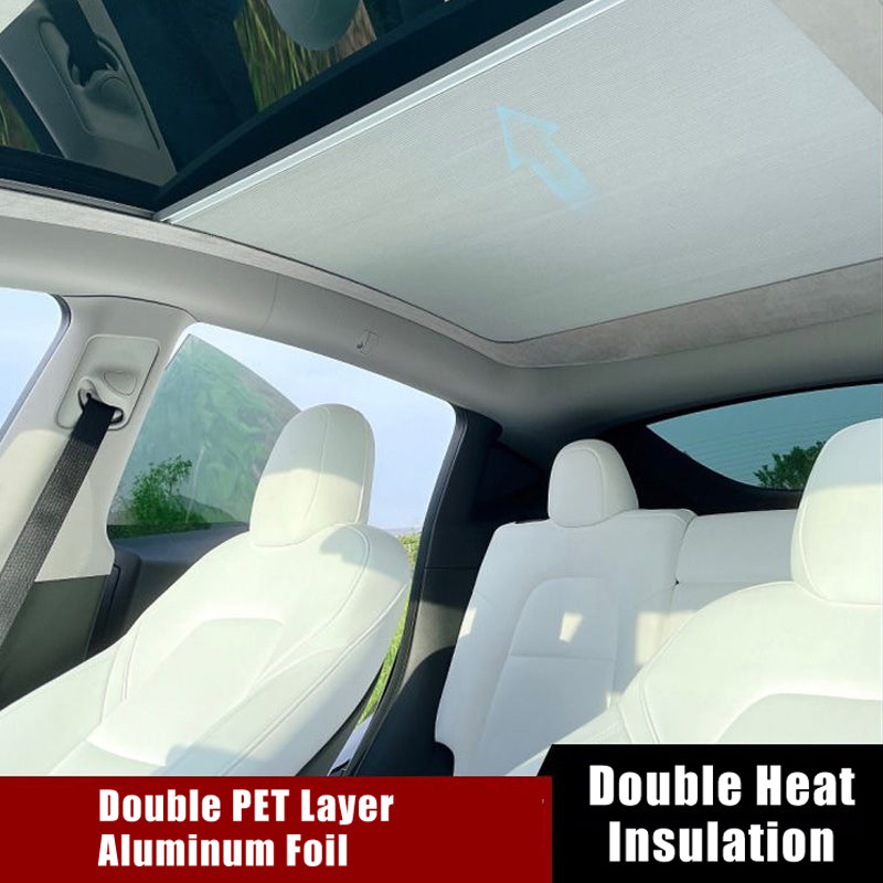 Tesla Model Y Retractable Slim Sunroof Sunshade – Upgraded Sliding Frame Version (Fits New & Old Model Y)