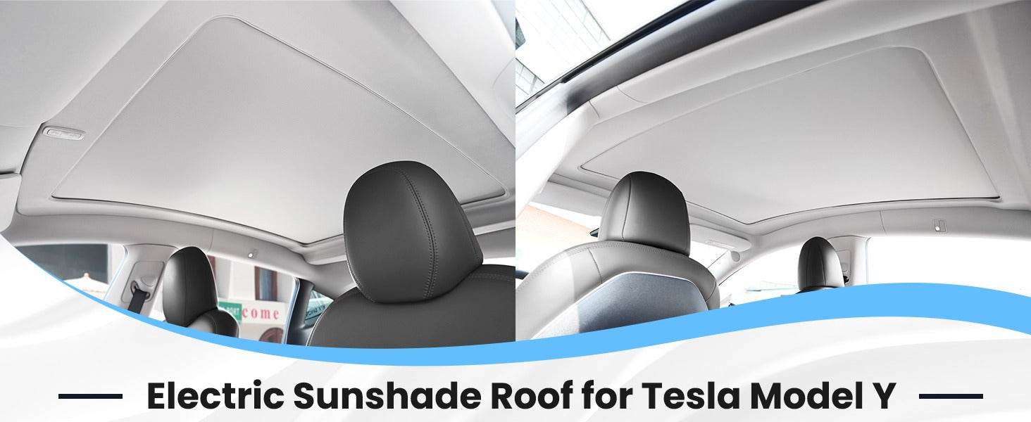Electric Sunshade Roof for Tesla Model Y, Retractable Sunshade Roof Heat Insulation Glass Roof for Tesla Model Y 2019~2024, 5 Layer 99.9% UV Protection, Tesla Interior Gray Hidden Wires