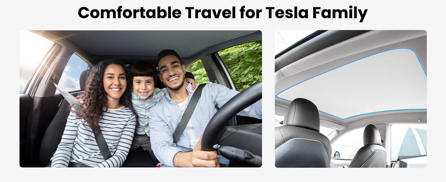 Electric Sunshade Roof for Tesla Model Y, Retractable Sunshade Roof Heat Insulation Glass Roof for Tesla Model Y 2019~2024, 5 Layer 99.9% UV Protection, Tesla Interior Gray Hidden Wires