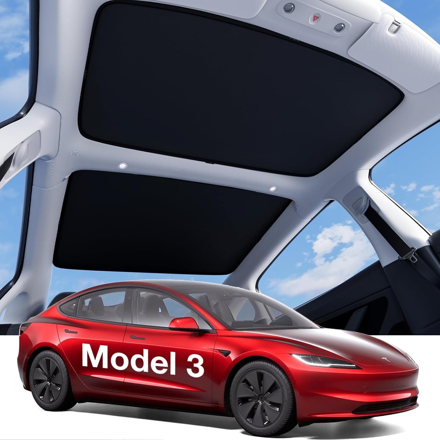 Tesla Model Y Sunshade Roof [Never Sag, Nano Ice-Crystal Coatings] 3-Gen Heat Insulation Glass Roof Sun Shade, Accessories for Tesla Model Y 2020~2025, Tesla Interior Gray