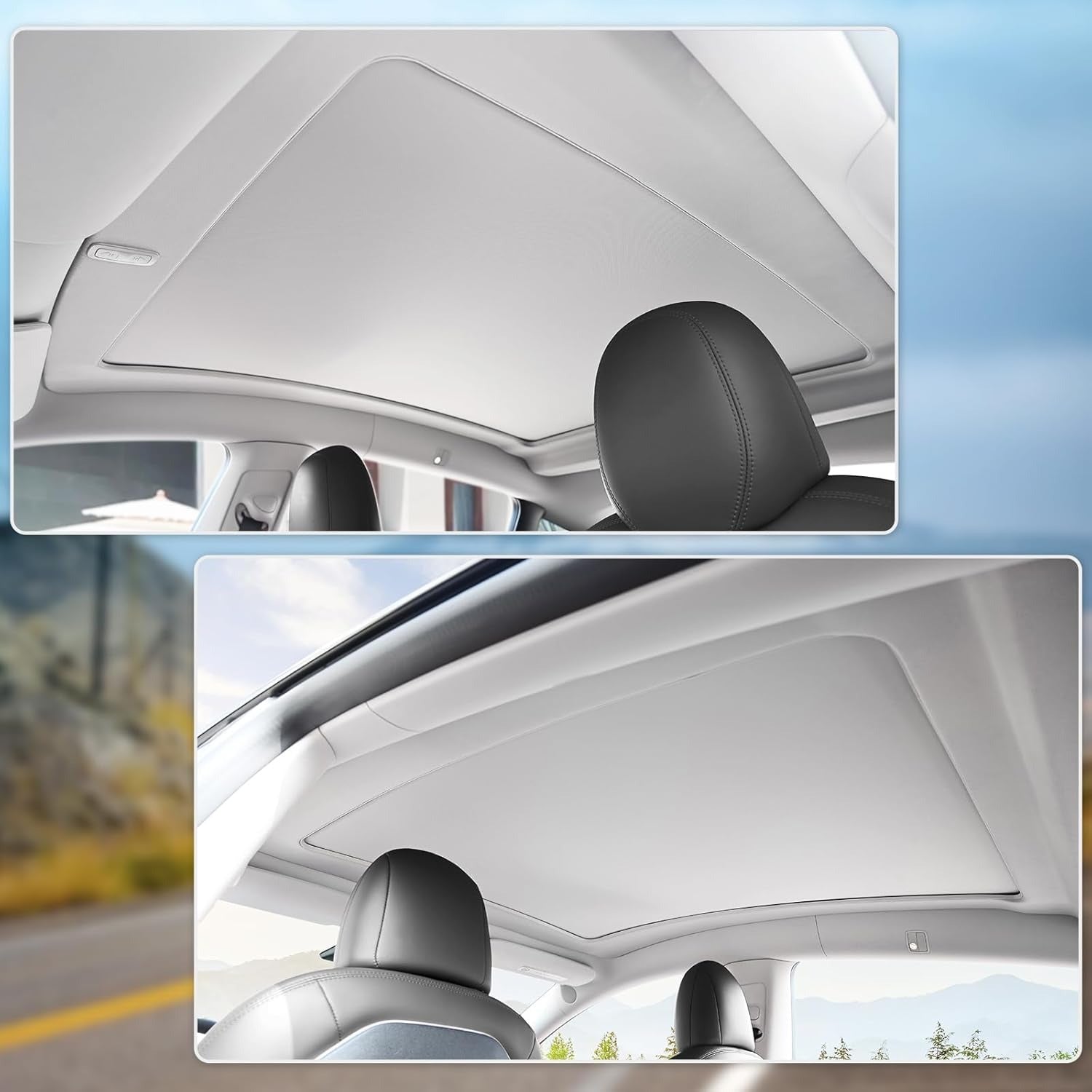 Electric Sunshade Roof for Tesla Model Y, Retractable Sunshade Roof Heat Insulation Glass Roof for Tesla Model Y 2019~2024, 5 Layer 99.9% UV Protection, Tesla Interior Gray Hidden Wires