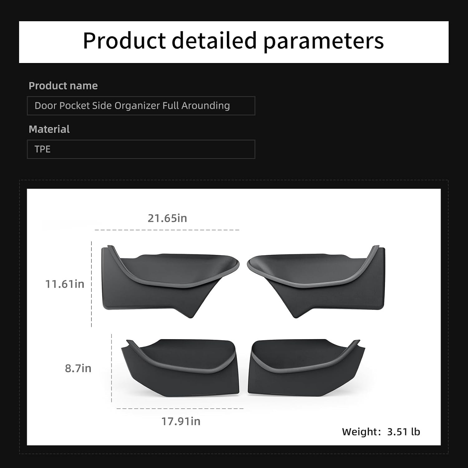 Tesla Door Storage Organizer Set for Model Y Juniper (2025–2026) | 4-Piece Full-Cover TPE Door Pocket Liners