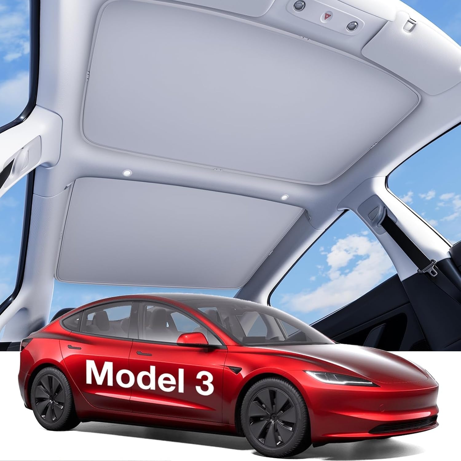 Tesla Model Y Sunshade Roof [Never Sag, Nano Ice-Crystal Coatings] 3-Gen Heat Insulation Glass Roof Sun Shade, Accessories for Tesla Model Y 2020~2025, Tesla Interior Gray