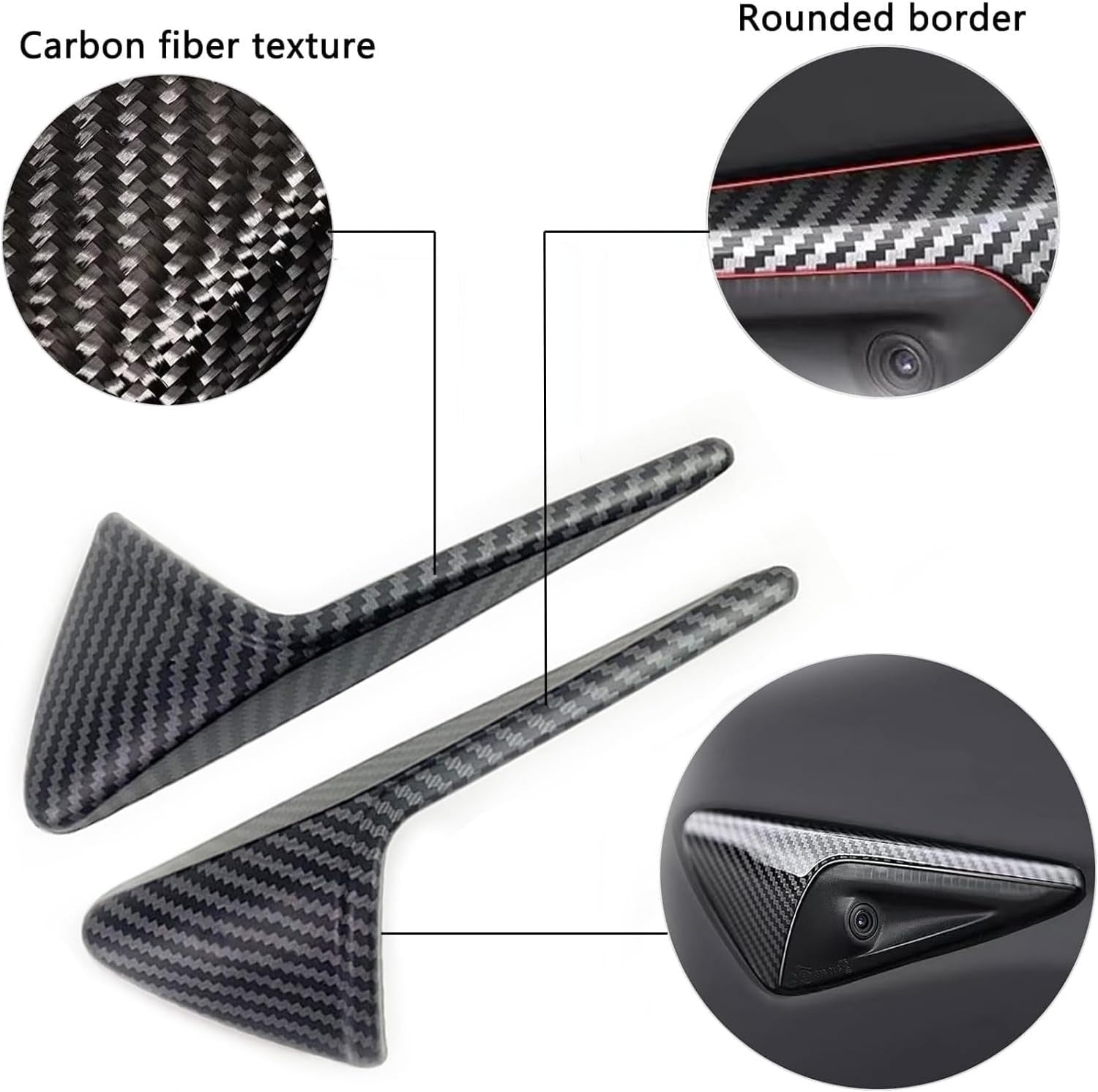 Tesla Side Camera Protection Covers | Glossy Carbon Fiber Finish for Model Y Juniper (2025–2026) & Model 3 Highland (2024–2026)