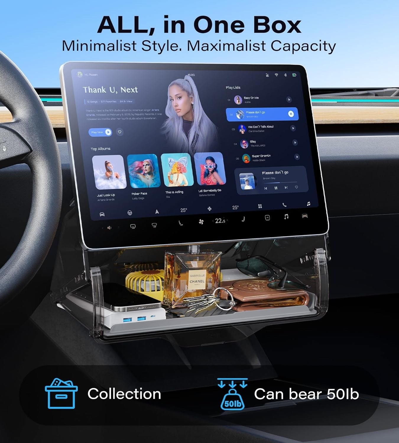 Hidden Under Screen Storage Organizer for Tesla Model Y Juniper & Model 3 Highland
