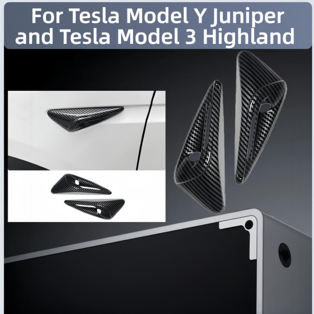 Premium Carbon Fiber Side Camera Protection Covers for Tesla Model Y Juniper (2025–2026) & Model 3 Highland (2024–2026)