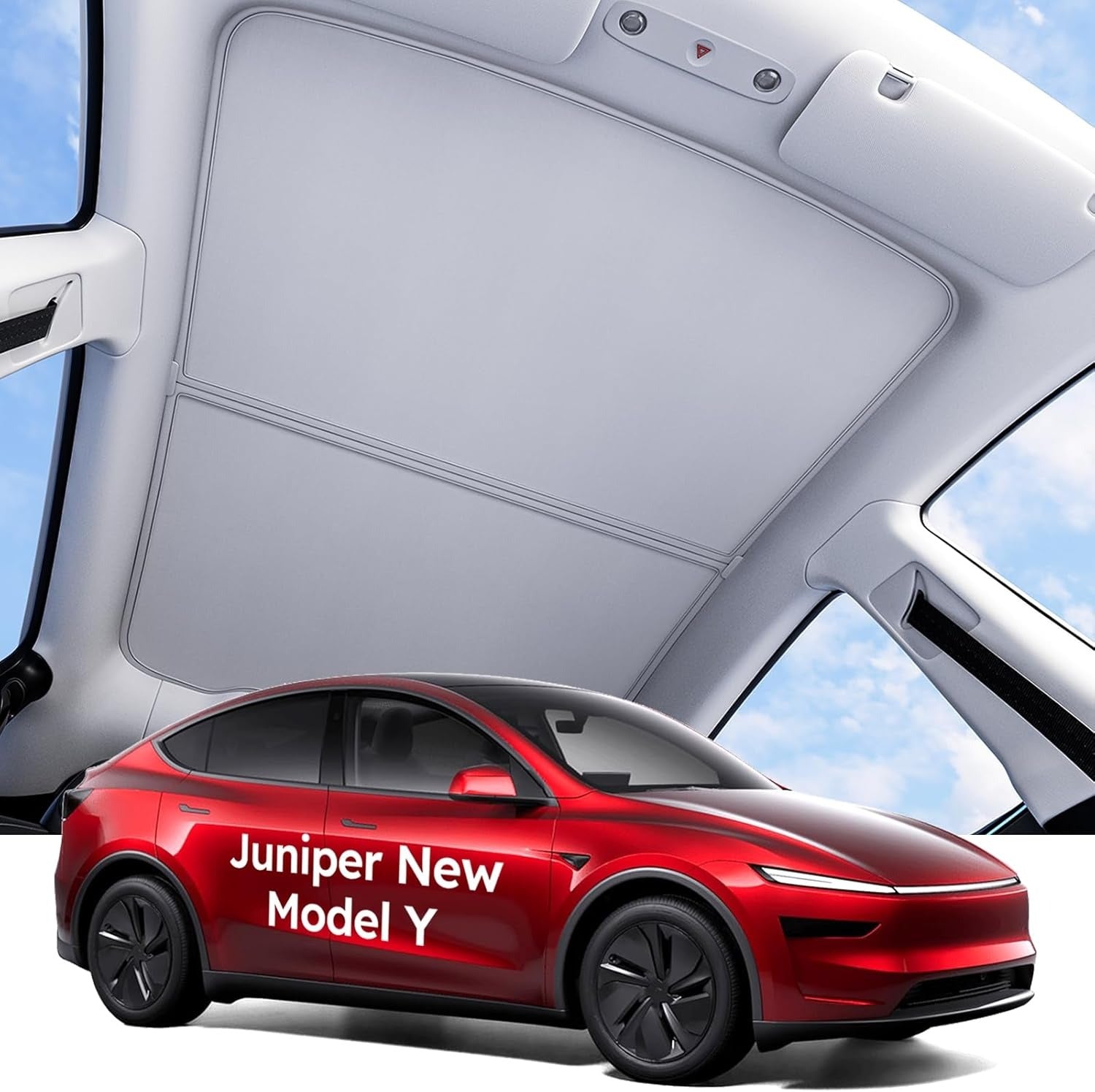Tesla Model Y Sunshade Roof [Never Sag, Nano Ice-Crystal Coatings] 3-Gen Heat Insulation Glass Roof Sun Shade, Accessories for Tesla Model Y 2020~2025, Tesla Interior Gray