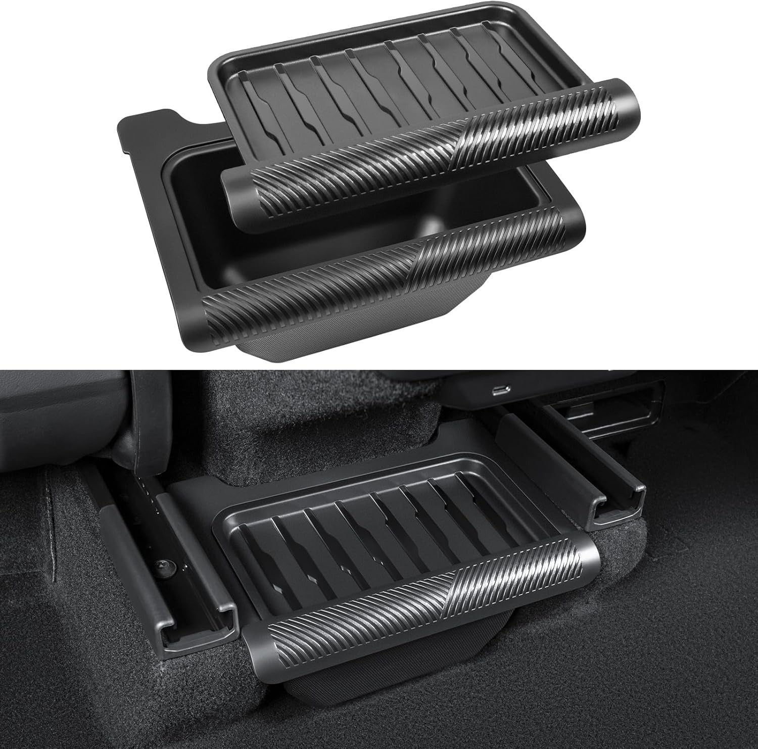 Hidden Under Seat Storage Box for Tesla Model Y Juniper 2025–2026 | TPE Organizer with Lid Cover