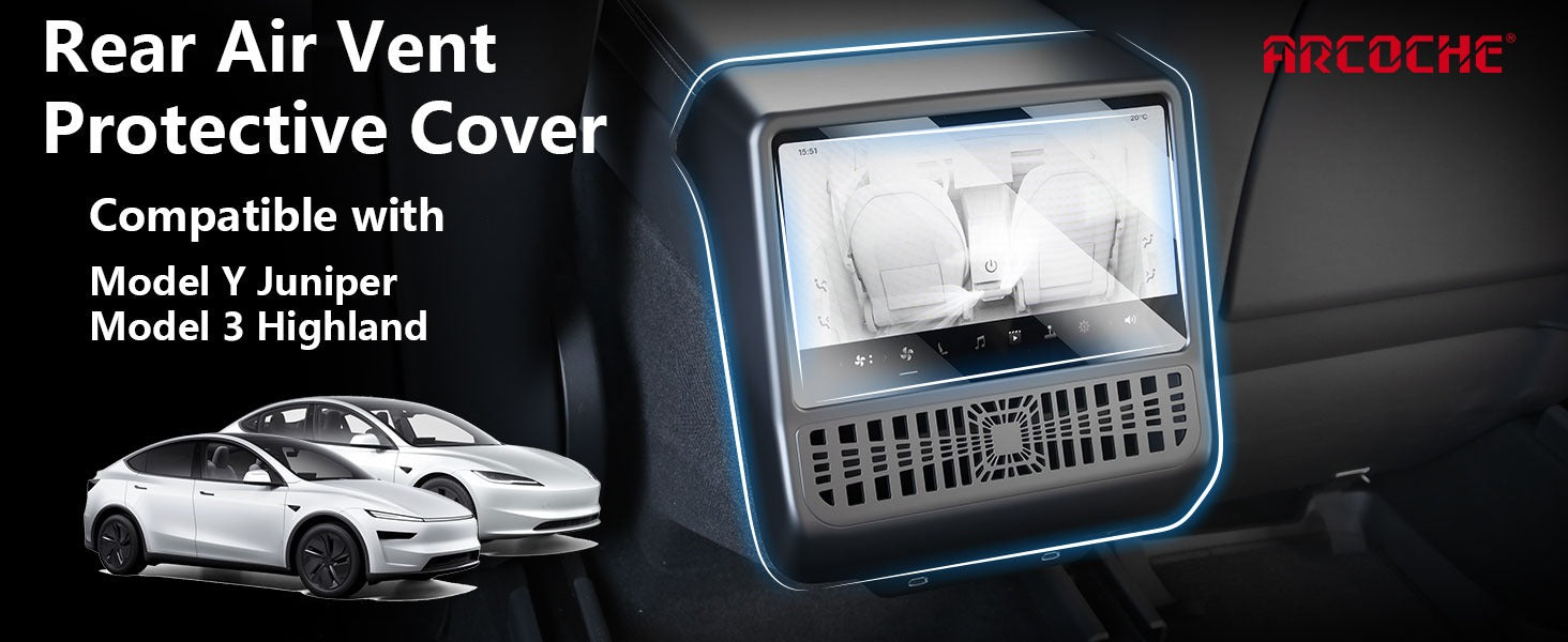 Tesla Model Y Juniper / Model 3 Highland Rear AC Vent Cover & 8-inch Screen Protector – All-in-One Interior Protection Kit (2024–2026)