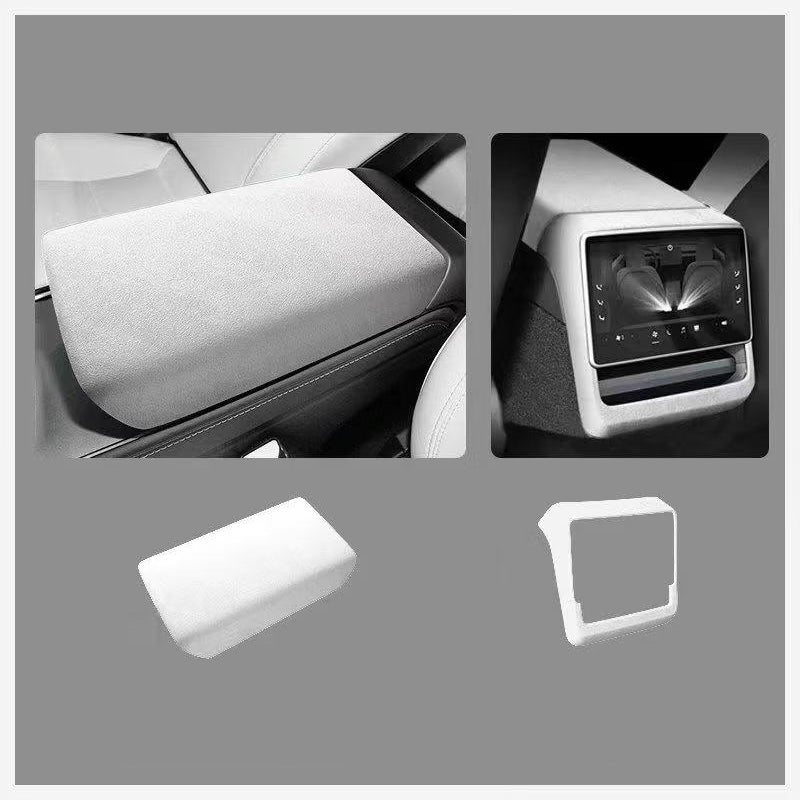 Tesla Alcantara Interior Protection Kit | Armrest Cover & Rear Air Vent Cover for Model Y Juniper (2025–2026) & Model 3 Highland (2024–2026)