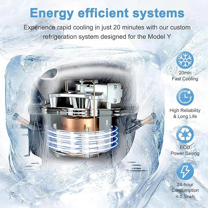 Car Refrigerator for Tesla Model Y 21-24, Model Y Junpier 2025+ 16L/17L Capacity Trunk Car Fridge, -6°C Cooling, Portable Freezer Cooler for Camping, Outdoor Driving