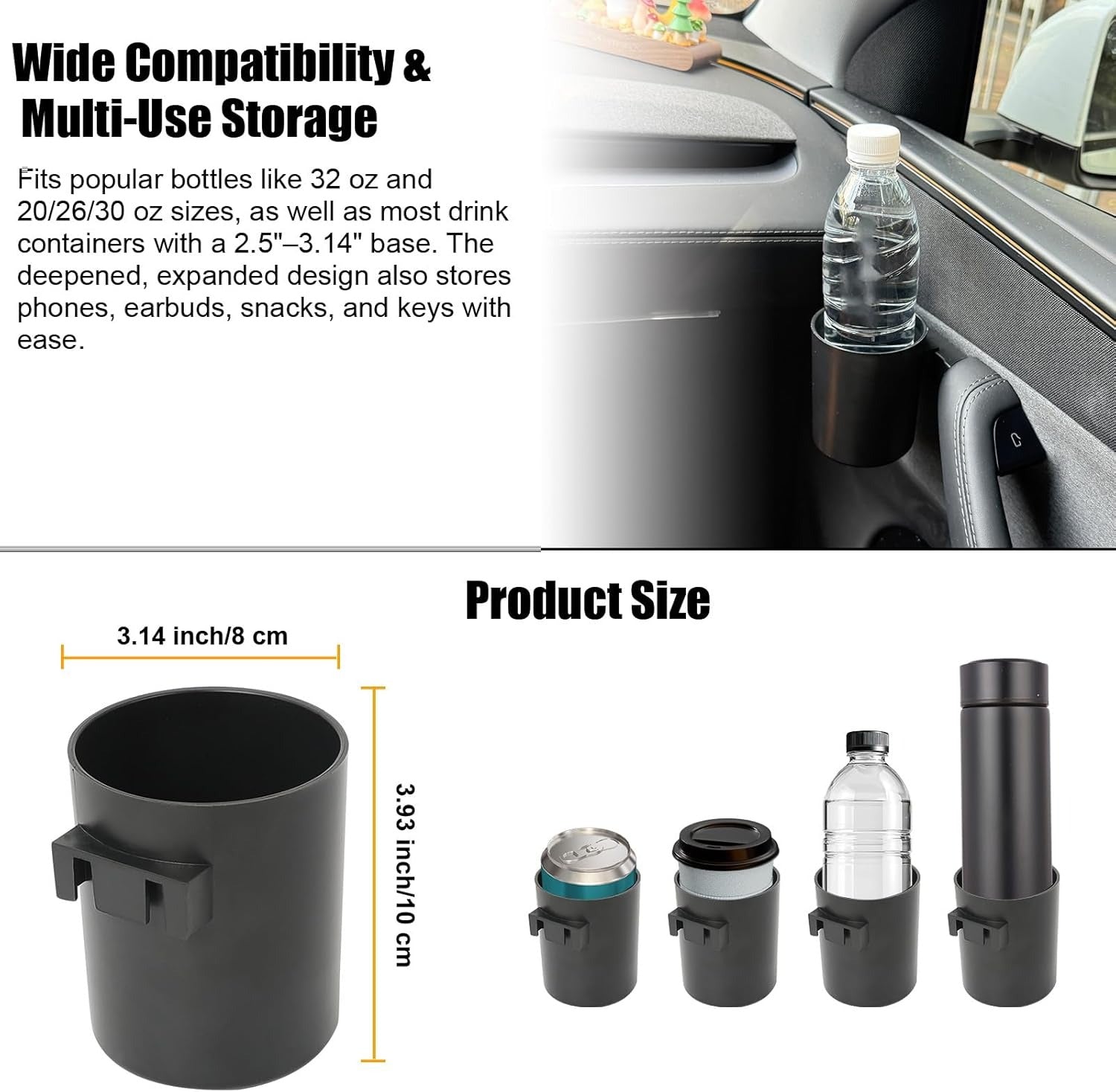 Tesla Door Handle Cup Holder Set for Model Y (2022–2026) & Model 3 (2022–2026) | OEM Fit | Premium ABS | Easy Install