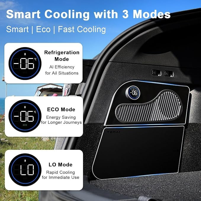 Car Refrigerator for Tesla Model Y 21-24, Model Y Junpier 2025+ 16L/17L Capacity Trunk Car Fridge, -6°C Cooling, Portable Freezer Cooler for Camping, Outdoor Driving