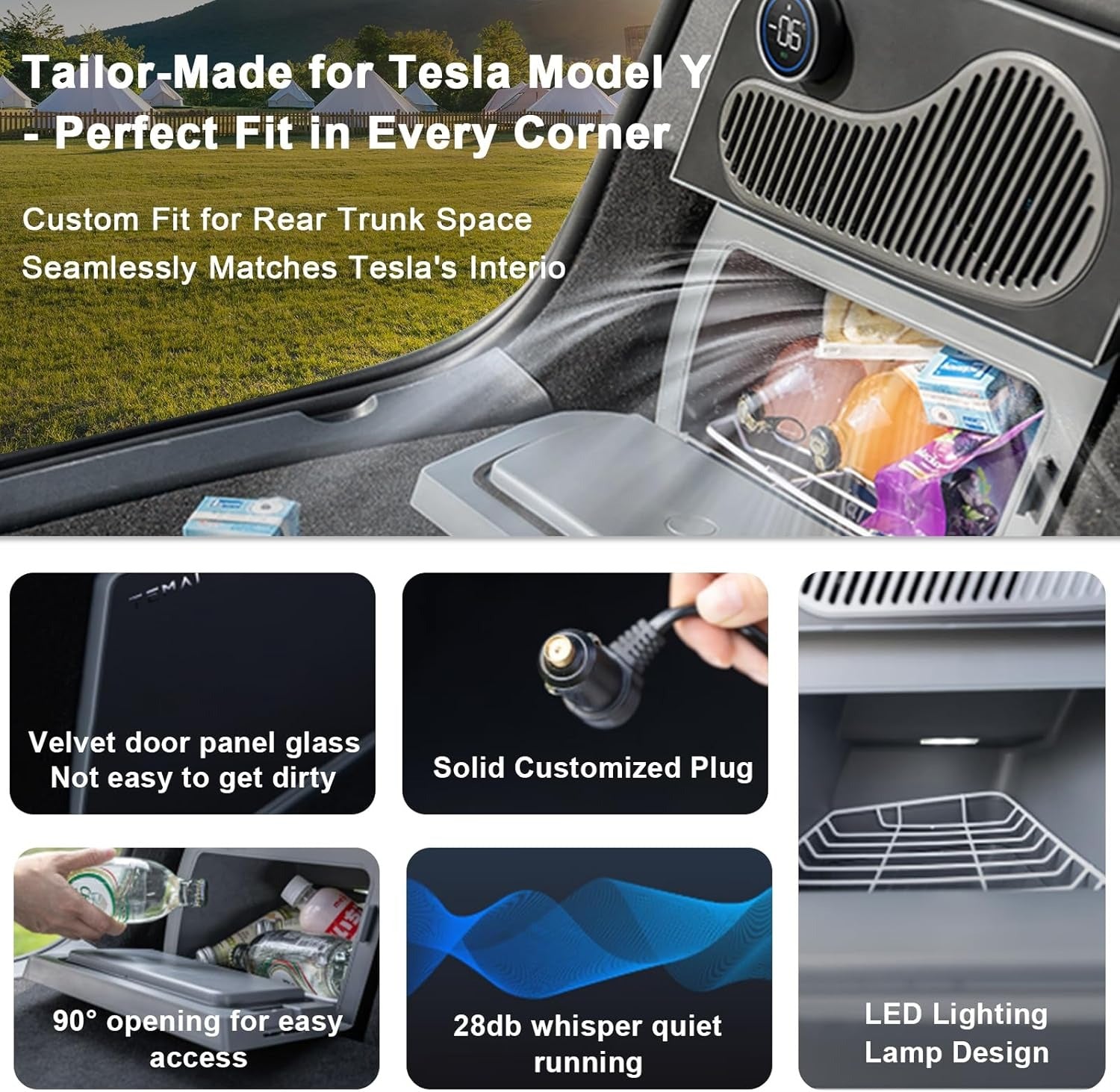 Car Refrigerator for Tesla Model Y 21-24, Model Y Junpier 2025+ 16L/17L Capacity Trunk Car Fridge, -6°C Cooling, Portable Freezer Cooler for Camping, Outdoor Driving