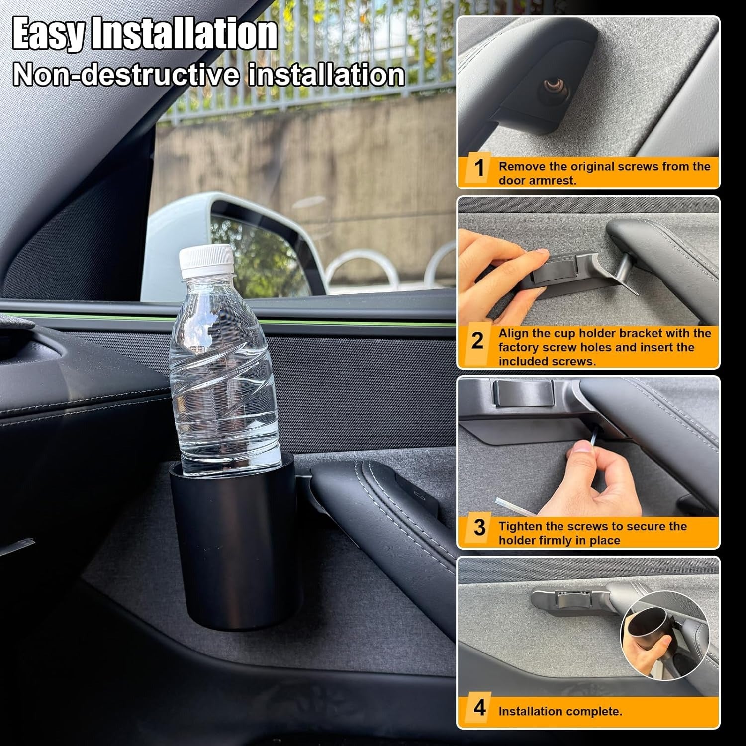 Tesla Door Handle Cup Holder Set for Model Y (2022–2026) & Model 3 (2022–2026) | OEM Fit | Premium ABS | Easy Install