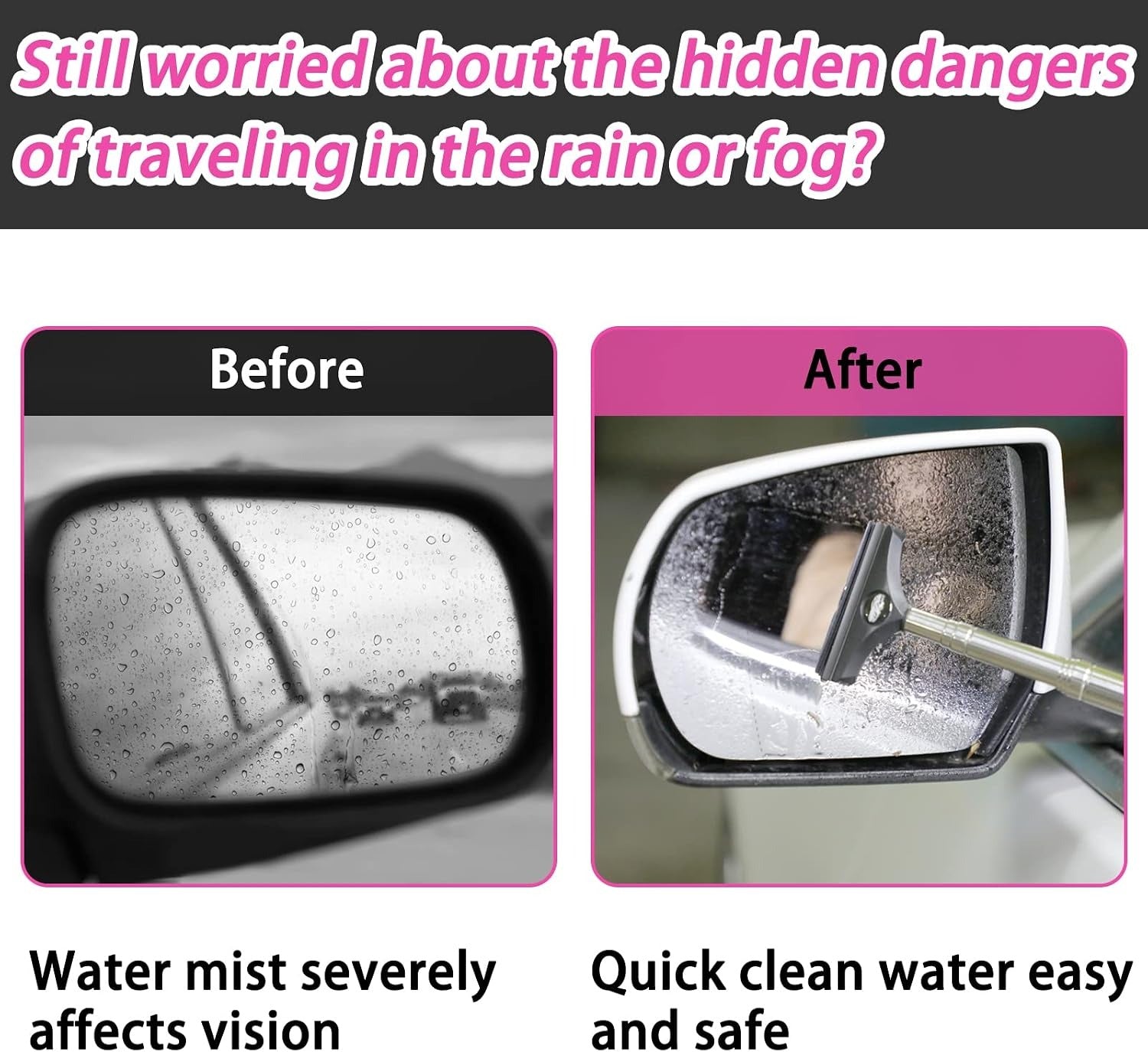 Retractable Car Side Mirror Squeegee | Rain & Fog Rearview Mirror Wiper Tool (2PCS Set)