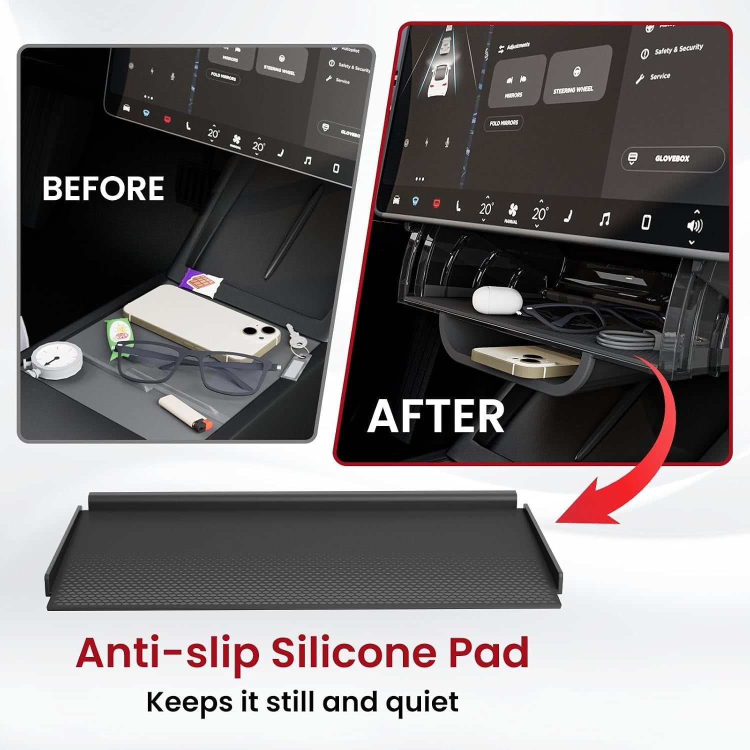 Under Screen Hidden Storage Organizer – Tesla Model Y Juniper & Model 3 Highland