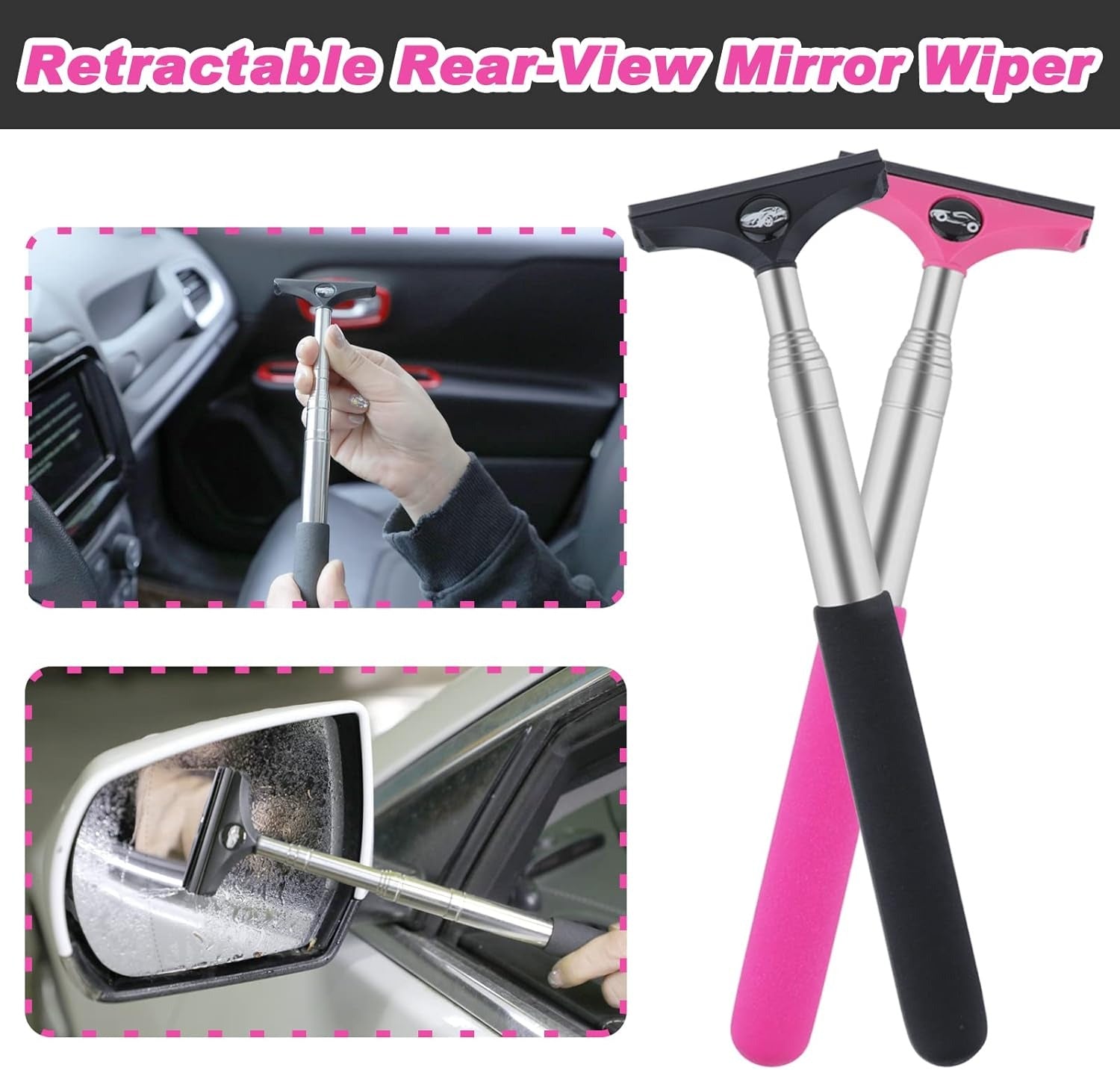 Retractable Car Side Mirror Squeegee | Rain & Fog Rearview Mirror Wiper Tool (2PCS Set)