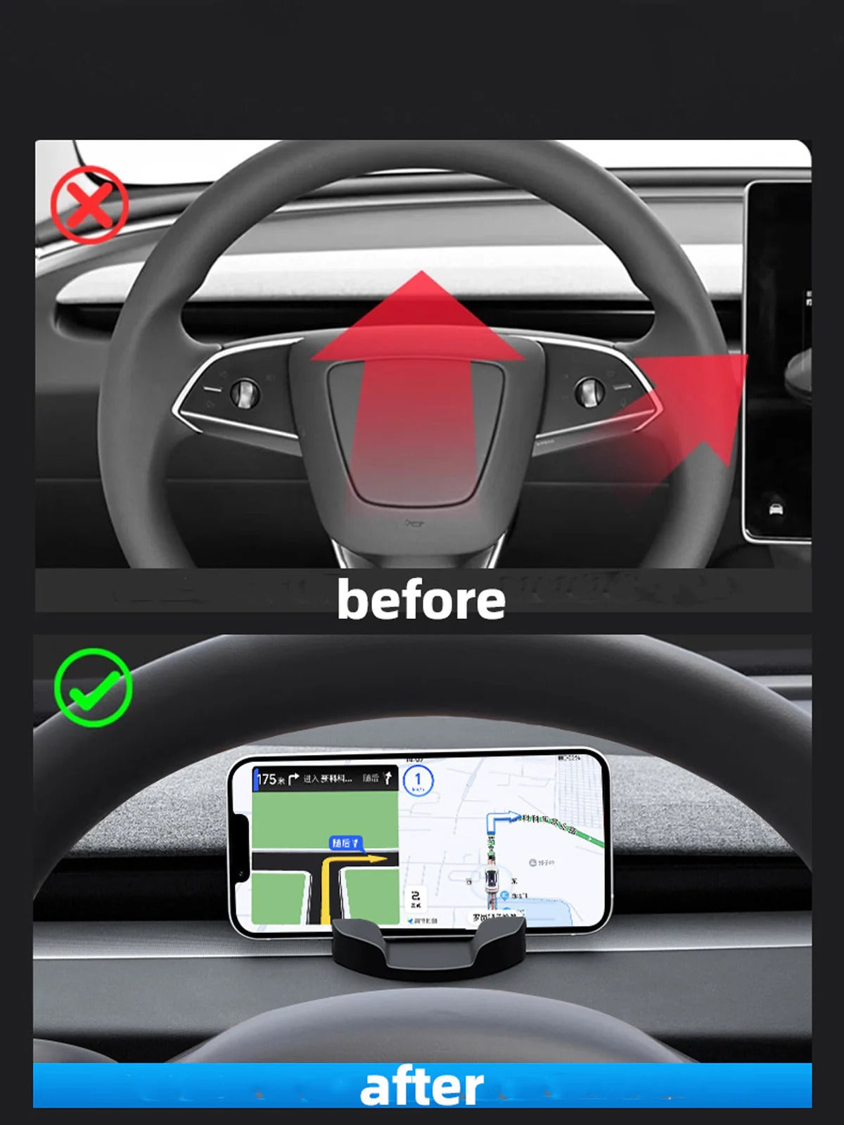 Dashboard Phone Holder for Tesla Model 3 Highland 24+ / Y Juniper 25+ / YL(25-26)