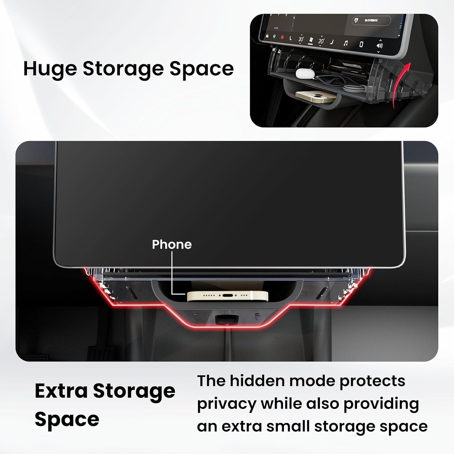 Under Screen Hidden Storage Organizer – Tesla Model Y Juniper & Model 3 Highland