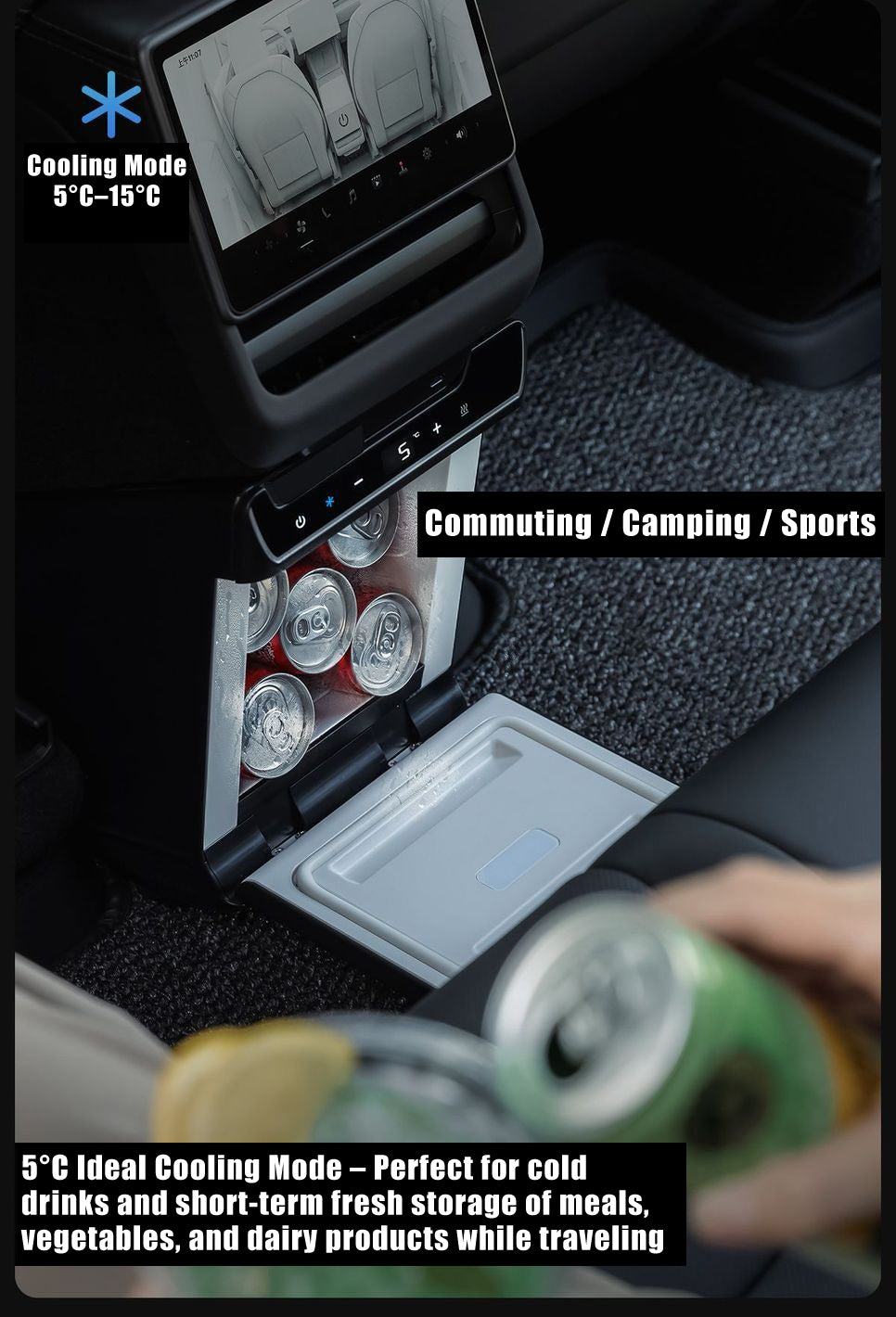 Car Refrigerator for Tesla Model Y Juniper, Rear Center Console Fridge for Model Y 2026~2025, Cooler & Warmer, Portable Freezer for Camping Commuting Sports & Traveling
