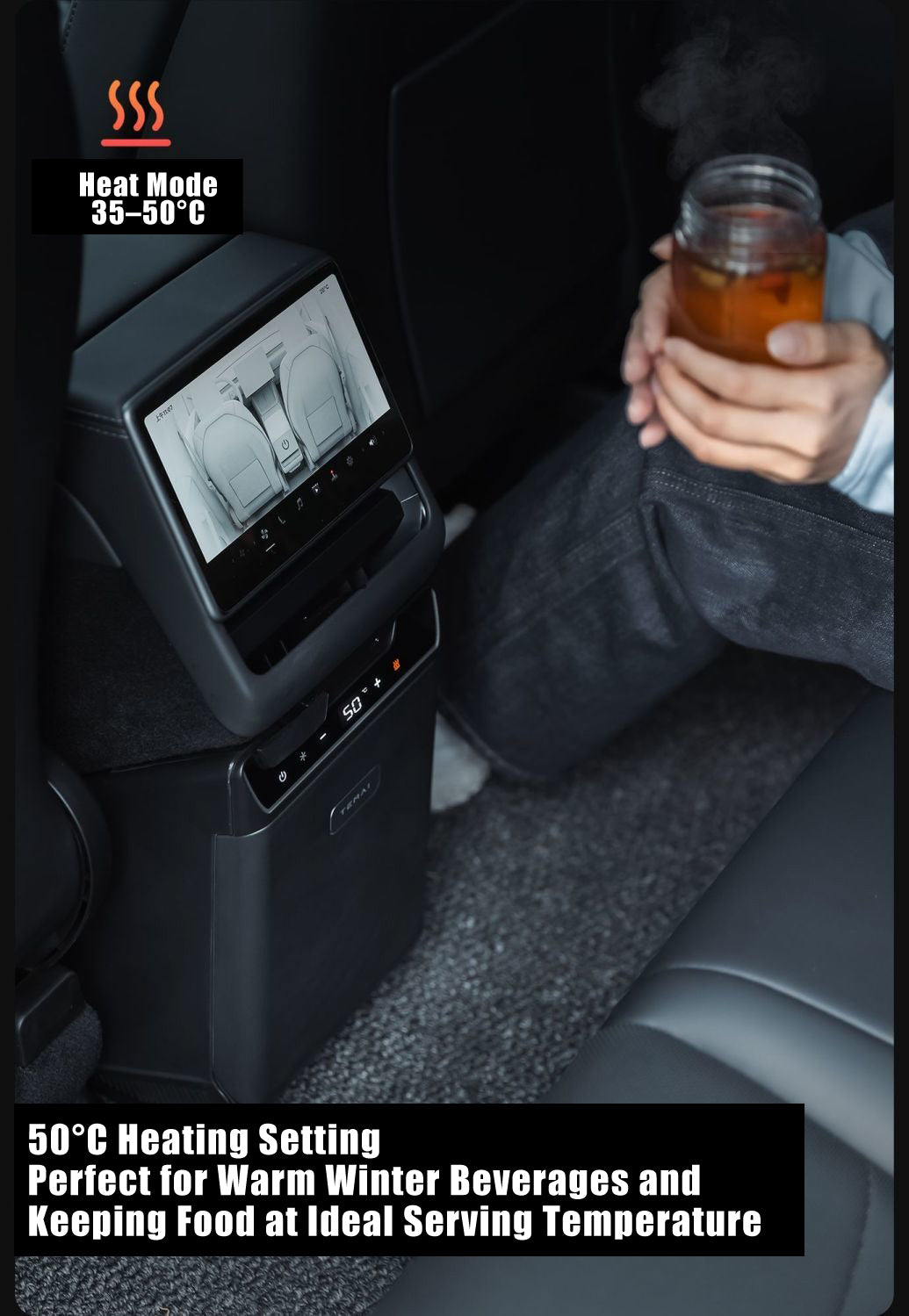 Car Refrigerator for Tesla Model Y Juniper, Rear Center Console Fridge for Model Y 2026~2025, Cooler & Warmer, Portable Freezer for Camping Commuting Sports & Traveling
