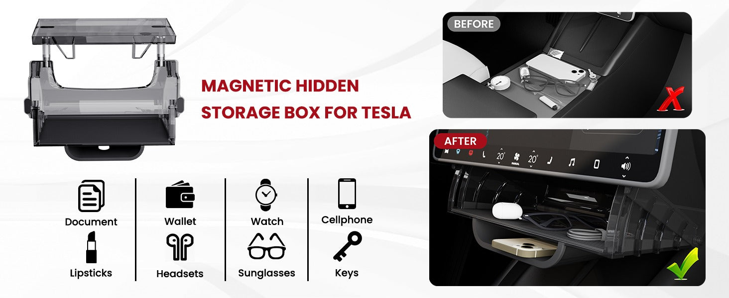 Under Screen Hidden Storage Organizer – Tesla Model Y Juniper & Model 3 Highland