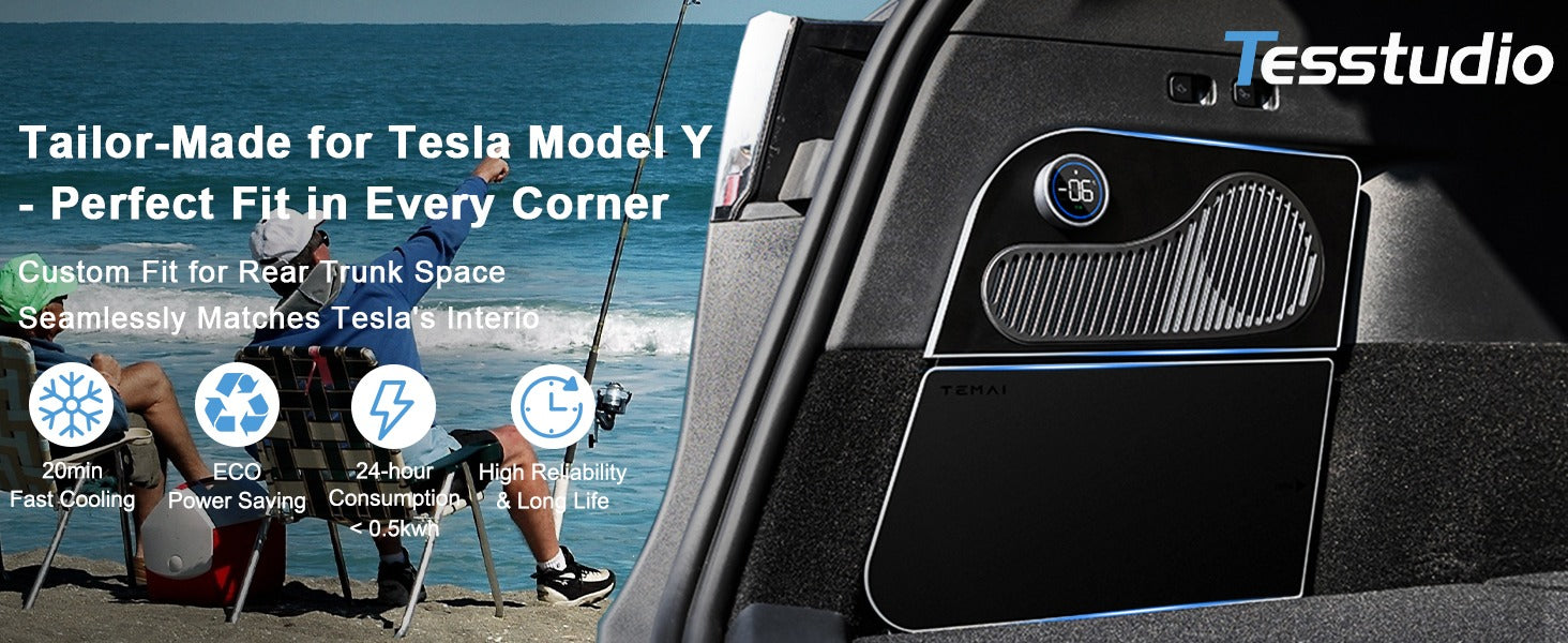 Car Refrigerator for Tesla Model Y 21-24, Model Y Junpier 2025+ 16L/17L Capacity Trunk Car Fridge, -6°C Cooling, Portable Freezer Cooler for Camping, Outdoor Driving
