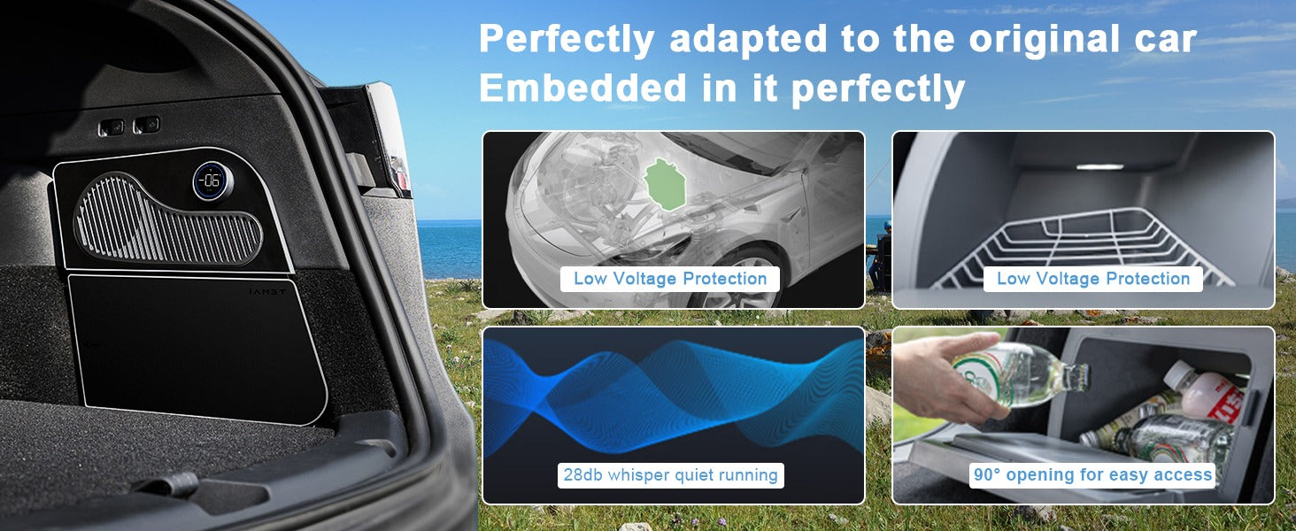 Car Refrigerator for Tesla Model Y 21-24, Model Y Junpier 2025+ 16L/17L Capacity Trunk Car Fridge, -6°C Cooling, Portable Freezer Cooler for Camping, Outdoor Driving