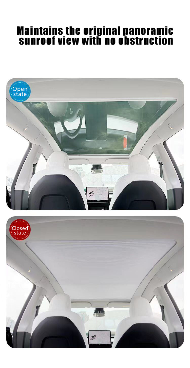 Tesla Model Y Retractable Slim Sunroof Sunshade – Upgraded Sliding Frame Version (Fits New & Old Model Y)
