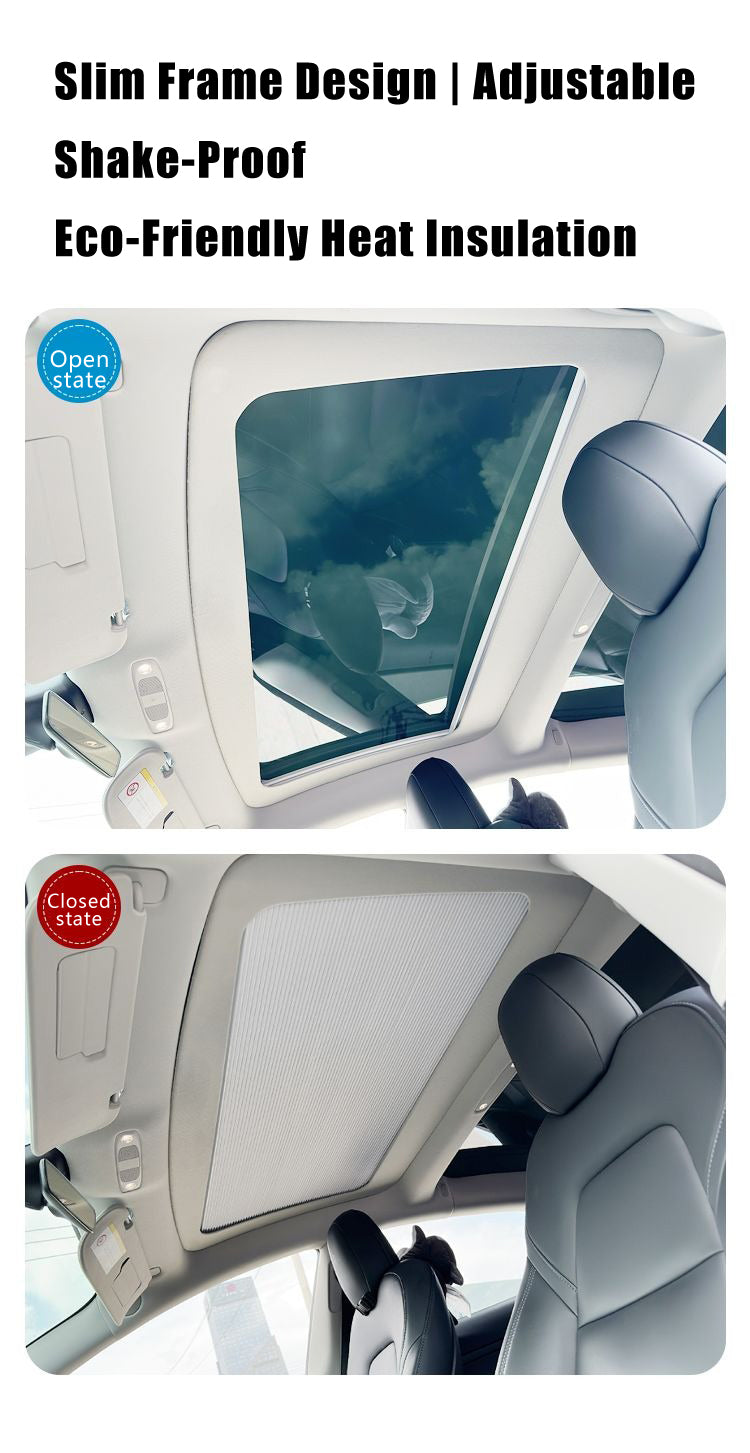 Tesla Model Y Retractable Slim Sunroof Sunshade – Upgraded Sliding Frame Version (Fits New & Old Model Y)